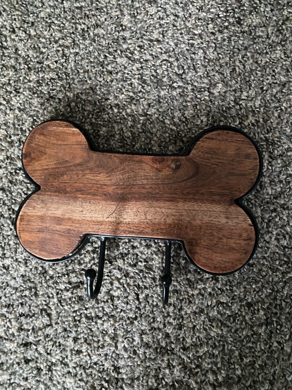 Wood & Metal Dog Bone Wall Hook - Brown